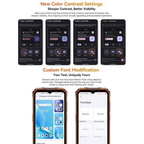  Blackview Oscal Marine 2, 4 Go + 64 Go, écran 6,56 pouces, Android 15, processeur Unisoc UMS9230E T615 Octa Core, réseau : 4G, OTG, NFC (noir) SB932B1209-033